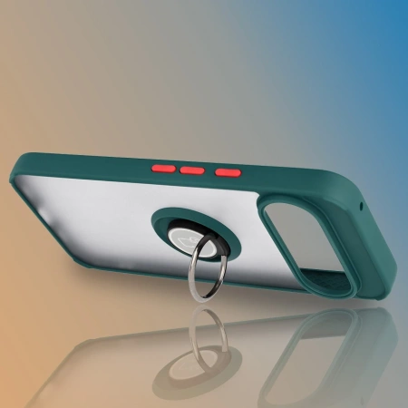 Etui z uchwytem na palec Bizon Case Hybrid Ring do Google Pixel 10 Pro XL, przydymione z ciemnozieloną ramką