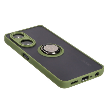 Etui z uchwytem na palec Bizon Case Hybrid Ring do Oppo A98 5G, przydymione z zieloną ramką