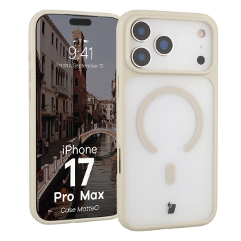 Etui z pierścieniem magnetycznym Bizon Case MatteO do iPhone 17 Pro Max, przydymione-beżowe