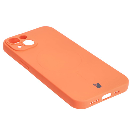 Etui silikonowe z pierścieniem magnetycznym Bizon Case Silicone Magnetic do iPhone 14, marchewkowe