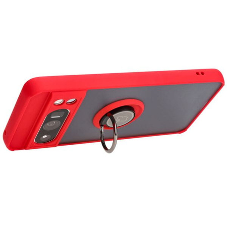 Etui z uchwytem na palec Bizon Case Hybrid Ring do Google Pixel 8 Pro, przydymione z czerwoną ramką