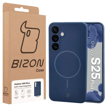 Silikonowe etui z pierścieniem magnetycznym Bizon Soft Case Magnetic do Galaxy S25 Plus, granatowe