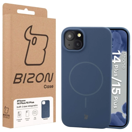 Silikonowe etui z pierścieniem magnetycznym Bizon Soft Case Magnetic do iPhone 15 Plus/14 Plus, granatowe