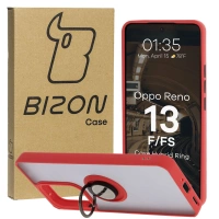 Etui z uchwytem na palec Bizon Case Hybrid Ring do Oppo Reno13 F / FS, przydymione z czerwoną ramką