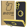 Etui z uchwytem na palec Bizon Case Hybrid Ring do Galaxy A05s, przydymione z żółtą ramką