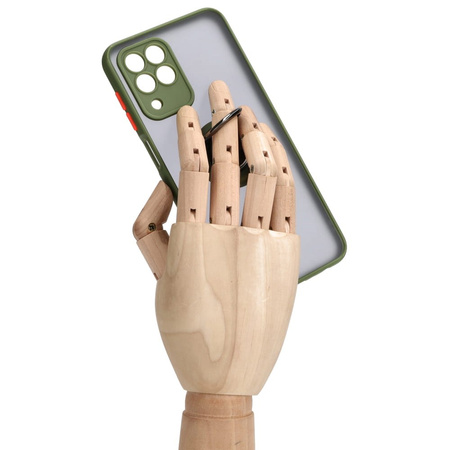 Etui z uchwytem na palec Bizon Case Hybrid Ring do Galaxy M33 5G, przydymione z zieloną ramką