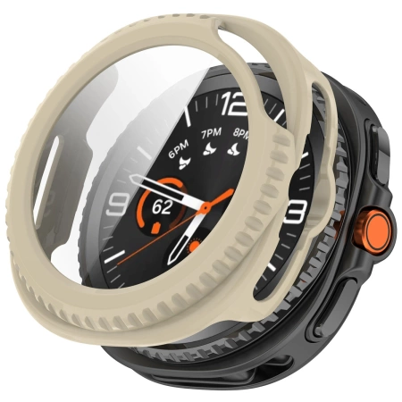 Etui ze szkłem do zegarka Bizon Case Watch Adamo do Samsung Galaxy Watch 8 Classic 46 mm, beżowe