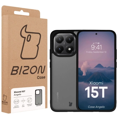 Etui Bizon Case Angelo do Xiaomi 15T, przydymione z czarną ramką