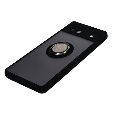 Etui z uchwytem na palec Bizon Case Hybrid Ring do Google Pixel 7A, przydymione z czarną ramką