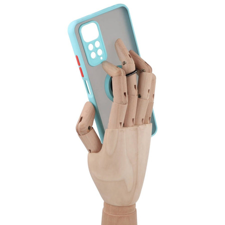 Etui z uchwytem na palec Bizon Case Hybrid Ring do Xiaomi Redmi Note 11 / 11S 4G, przydymione z jasnoniebieską ramką