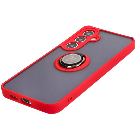 Etui z uchwytem na palec Bizon Case Hybrid Ring do Galaxy S24 Plus, przydymione z czerwoną ramką