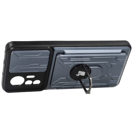 Etui Bizon Case Camshield Card Slot Ring do Xiaomi 12 Lite, szare