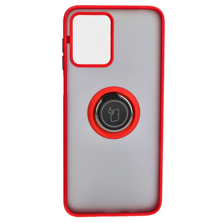 Etui z uchwytem na palec Bizon Case Hybrid Ring do Motorola Moto G13 / G23 / G53 5G, przydymione z czerwoną ramką