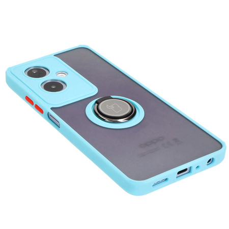 Etui z uchwytem na palec Bizon Case Hybrid Ring do Oppo A79 5G, przydymione z jasnoniebieską ramką