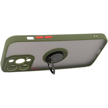 Etui z uchwytem na palec Bizon Case Hybrid Ring do iPhone 14 Pro Max, przydymione z zieloną ramką
