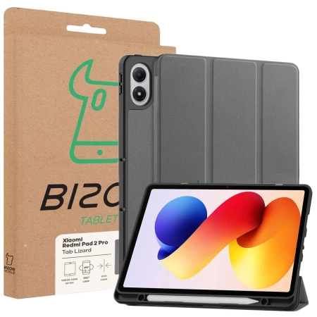 Etui z klapką Bizon Case Tab Lizard do Xiaomi POCO Pad M1 / Redmi Pad 2 Pro, szare