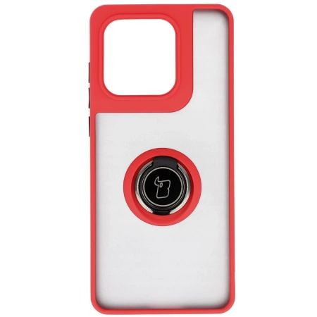 Etui z uchwytem na palec Bizon Case Hybrid Ring do Motorola Edge 60 Fusion / 60, przydymione z czerwoną ramką