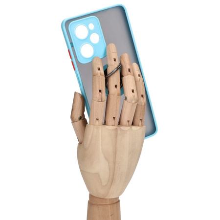 Etui z uchwytem na palec Bizon Case Hybrid Ring do Xiaomi Poco X5 Pro, przydymione z jasnoniebieską ramką