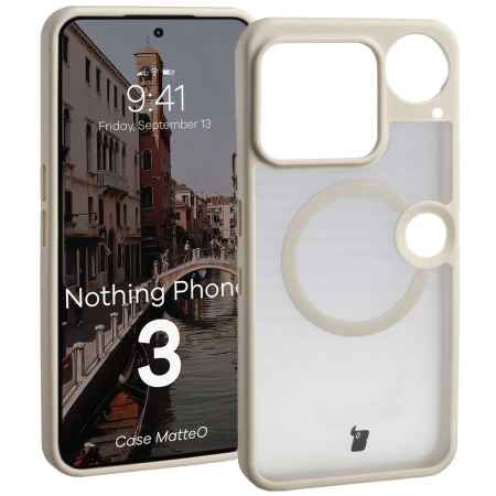 Etui z pierścieniem magnetycznym Bizon Case MatteO do Nothing Phone (3), przydymione-beżowe