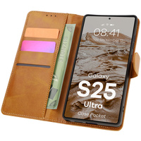 Etui z klapką Bizon Case Pocket do Galaxy S25 Ultra, brązowe