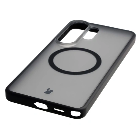 Etui z pierścieniem magnetycznym Bizon Case MatteO do Galaxy S26 Ultra, przydymione-czarne