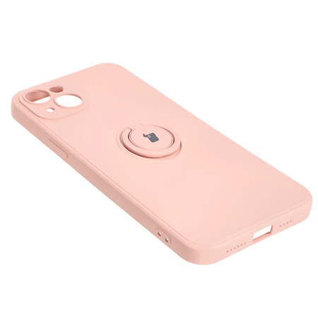 Etui Bizon Case Silicone Ring Sq do Apple iPhone 15 Plus, jasnoróżowe