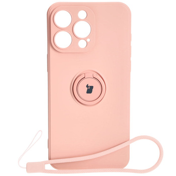 Etui Bizon Case Silicone Ring Sq do Apple iPhone 15 Pro Max, jasnoróżowe