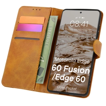 Etui z klapką Bizon Case Pocket do Motorola Edge 60 Fusion / 60, brązowe