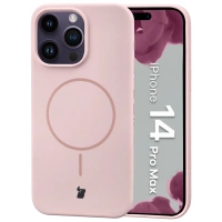Silikonowe etui z pierścieniem magnetycznym Bizon Soft Case Magnetic do iPhone 14 Pro Max, jasnoróżowe