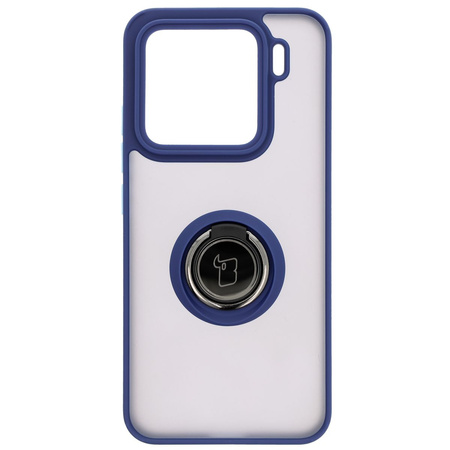 Etui z uchwytem na palec Bizon Case Hybrid Ring do Xiaomi 15, przydymione z granatową ramką