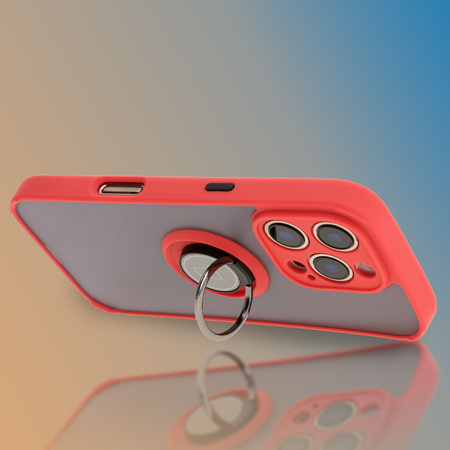 Etui z uchwytem na palec Bizon Case Hybrid Ring do iPhone 16 Pro, przydymione z czerwoną ramką