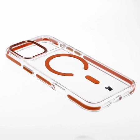 Etui z pierścieniem magnetycznym Bizon Case Marco do iPhone 17 Pro Max, przezroczyste z pomarańczową ramką