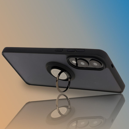 Etui z uchwytem na palec Bizon Case Hybrid Ring do Galaxy S25 Edge, przydymione z czarną ramką