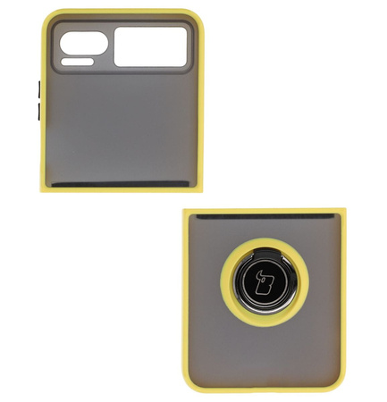 Etui z uchwytem na palec Bizon Case Hybrid Ring do Motorola Razr 40, przydymione z żółtą ramką