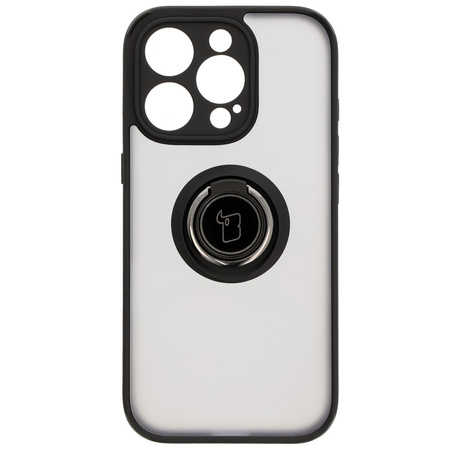 Etui z uchwytem na palec Bizon Case Hybrid Ring do iPhone 16 Pro, przydymione z czarną ramką