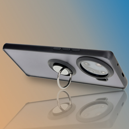 Etui z uchwytem na palec Bizon Case Hybrid Ring do Tecno Spark 20 Pro+, przydymione z czarną ramką