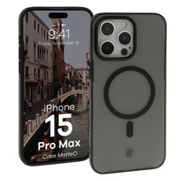 Etui z pierścieniem magnetycznym Bizon Case MatteO do iPhone 15 Pro Max, półprzezroczyste z czarną ramką