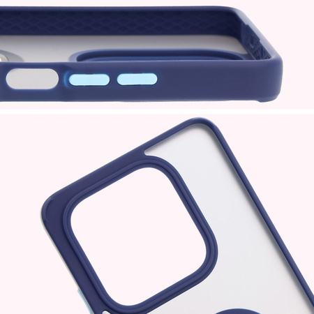 Etui z uchwytem na palec Bizon Case Hybrid Ring do Xiaomi Redmi Note 14 5G, przydymione z granatową ramką