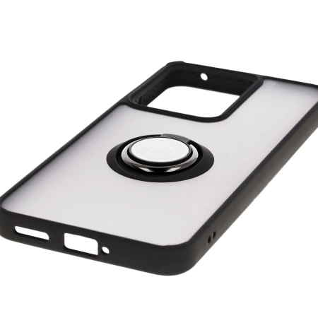 Etui z uchwytem na palec Bizon Case Hybrid Ring do Realme 14 5G / 14T 5G, przydymione z czarną ramką