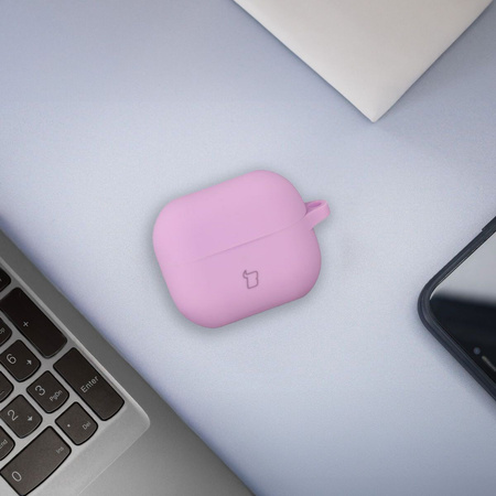 Silikonowe etui z karabińczykiem Bizon Case Headphone Silicone do Galaxy Buds 3/3 Pro/3 FE, jasnofioletowe