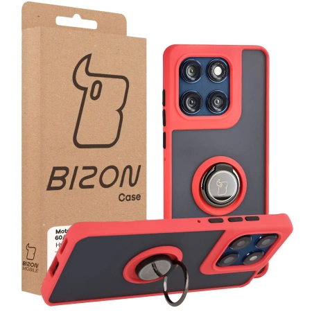 Etui z uchwytem na palec Bizon Case Hybrid Ring do Motorola Edge 60 Fusion / 60, przydymione z czerwoną ramką