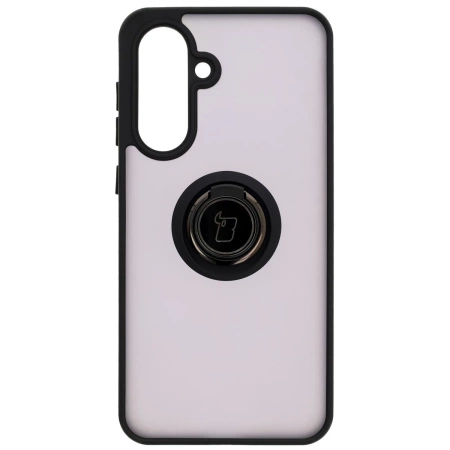 Etui z uchwytem na palec Bizon Case Hybrid Ring do Galaxy A36 5G, przydymione z czarną ramką