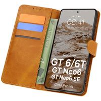 Etui z klapką Bizon Case Pocket do Realme GT 6 / 6T / Neo 6 / Neo 6 SE, brązowe