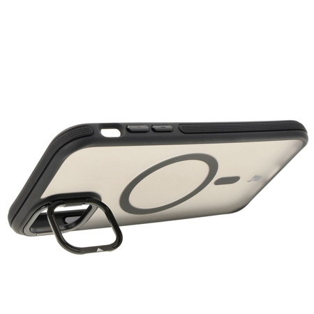 Etui z podstawką i pierścieniem magnetycznym Bizon Case Eclipse do iPhone 11, przydymione z czarną ramką