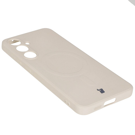 Silikonowe etui z pierścieniem magnetycznym Bizon Case Silicone Magnetic Sq do Galaxy S24 FE, beżowe