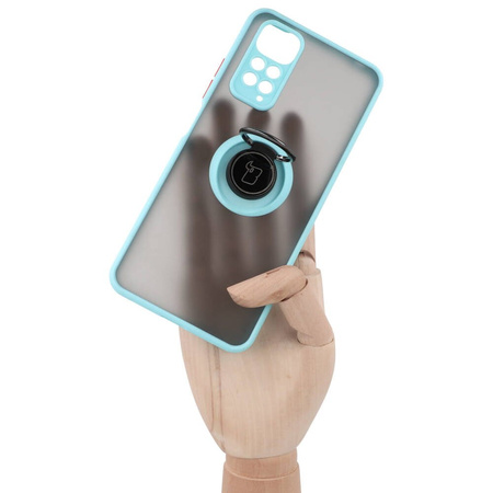 Etui z uchwytem na palec Bizon Case Hybrid Ring do Xiaomi Redmi Note 11 / 11S 4G, przydymione z jasnoniebieską ramką