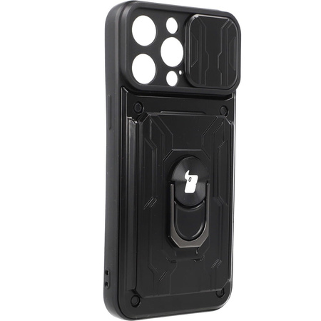Etui Bizon Case Camshield Card Slot Ring do iPhone 14 Pro Max, czarne