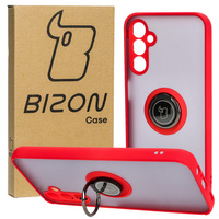 Etui z uchwytem na palec Bizon Case Hybrid Ring do Galaxy M14 5G, przydymione z czerwoną ramką