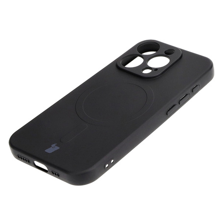 Etui silikonowe z pierścieniem magnetycznym Bizon Case Silicone Magnetic do iPhone 15 Pro, czarne