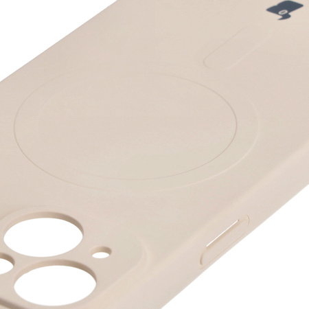 Etui silikonowe z pierścieniem magnetycznym Bizon Case Silicone Magnetic do iPhone 15, beżowe